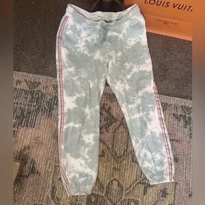 Rip Curl Gray Tie-Dye Jogger Jumpsuit Pants with Pink Stripe